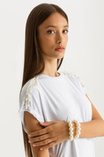 T-shirt in jersey di viscosa con passamaneria perle