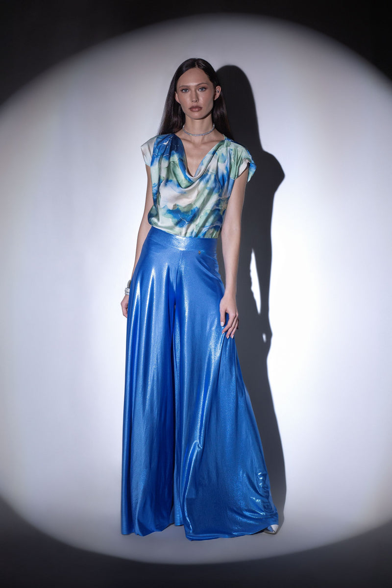 Pantalone ampio in jersey laminato