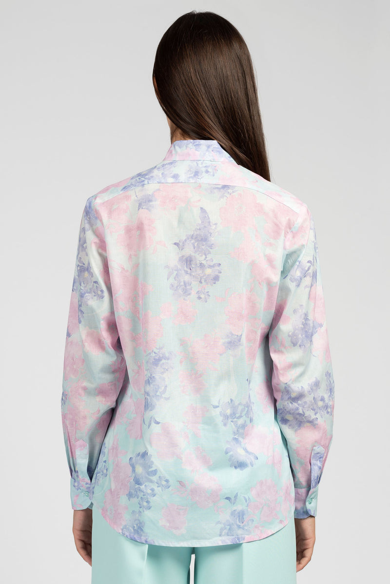 Camicia in fantasia floreale con collo coreana