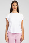 T-shirt in jersey di viscosa con passamaneria perle
