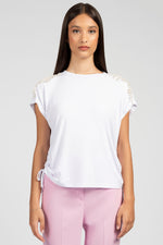 T-shirt in jersey di viscosa con passamaneria perle
