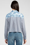 Camicia over in cotone stampa riga e fiore