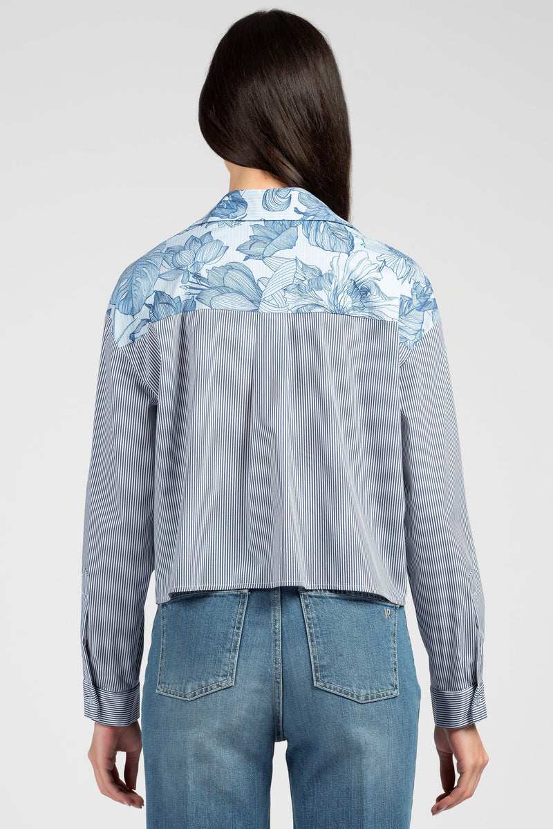 Camicia over in cotone stampa riga e fiore