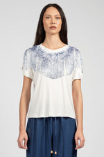 T-shirt in jersey di viscosa con frangia applicata