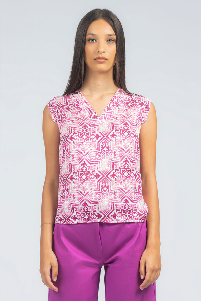 Blusa in raso viscosa fantasia maiolica