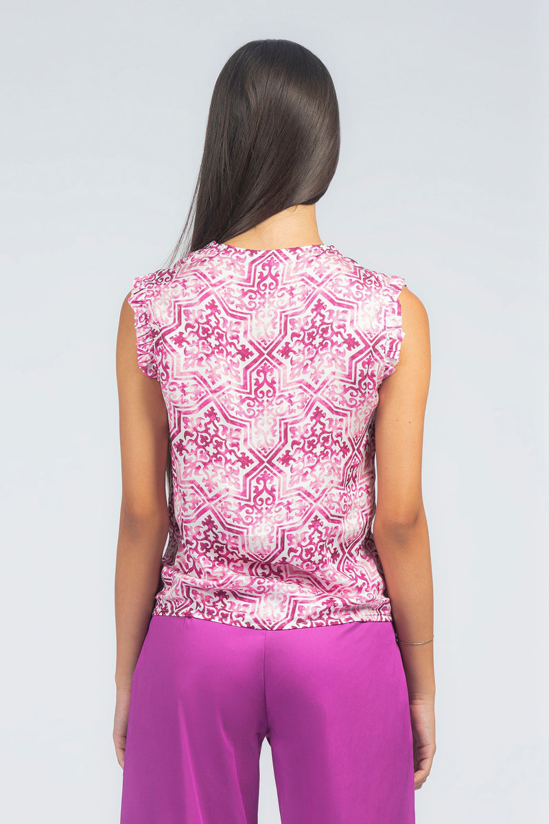 Blusa in raso viscosa fantasia maiolica
