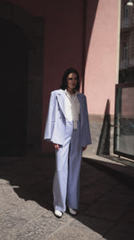 Pantalone palazzo gessato con elastico dietro