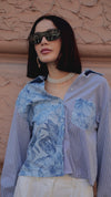 Camicia over in cotone stampa riga e fiore