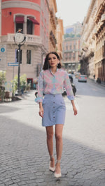 Camicia in fantasia floreale con collo coreana